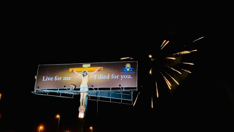 A billboard of Jesus Christ was unveiled amid fireworks on March 31 along the M4 (southern freeway) in Durban by members of The Worship Tabernacle.