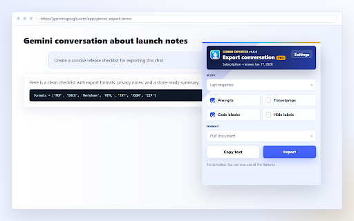 Gemini Exporter screenshot 1