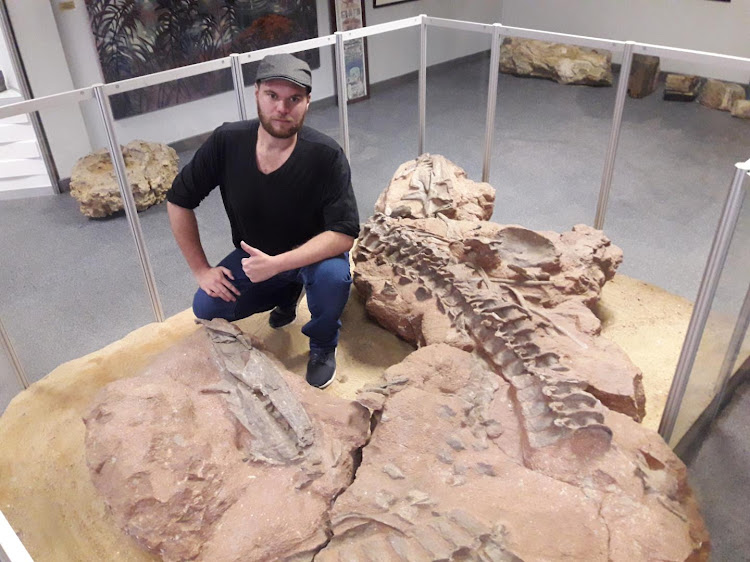 Rick Tolchard studying rauisuchians in the Geological Survey in Namibia.