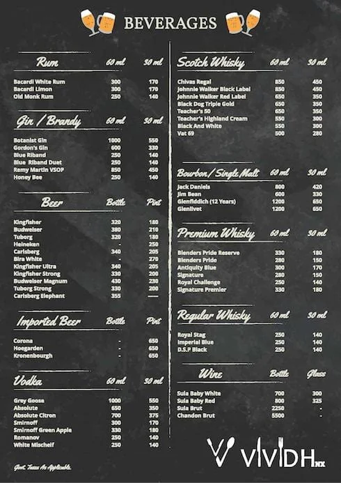 Vividh Nx Bar & Cafe Modern World Cuisine menu 