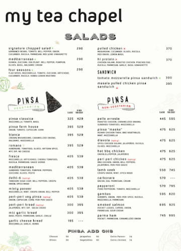 My Tea Chapel- Pinsa Pizza & Waffles menu 