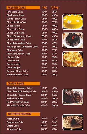 Avalon Bakers menu 