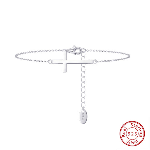 Title 3, S925 Sterling Silver Glossy Cross Bracelet Kore...
