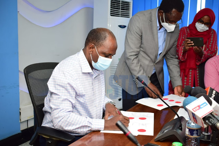 Transport CS Ukur Yatani as he signed the Kenya Transport and Logistics Network on August 8, 2020.