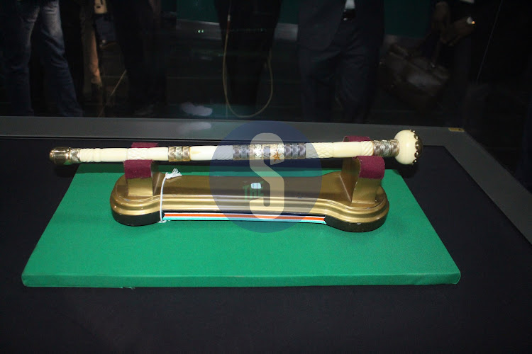 Former President Daniel Arap Moi's famous rungu made of ivory and gold is seen at Uhuru Gardens museum on July 25, 2022.