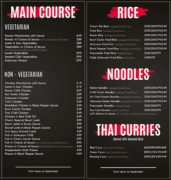 Chan's Chinese Kitchen menu 