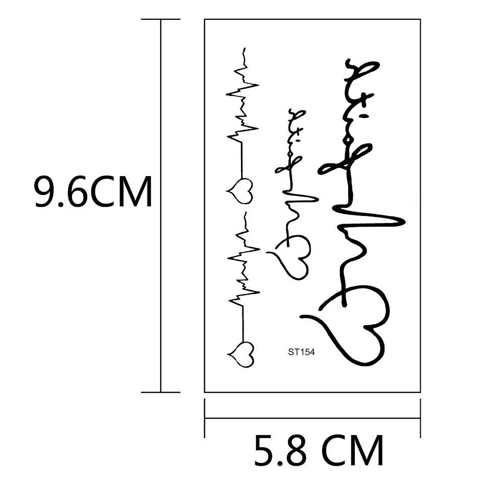 Adesivos de tatuagem ECG Love geométricos ondulados fofos, transferência fácil para um visual adorável e design exclusivo, ideal para looks fofos.