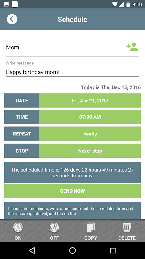 Android application SMS Scheduler Pro screenshort