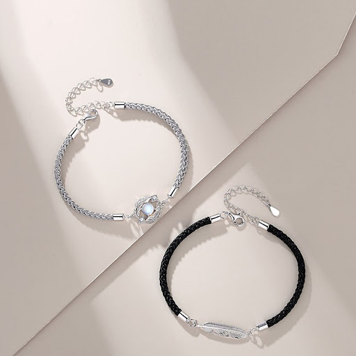 Title 1, Couple Bracelet in Sterling Silver with small d...