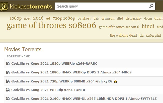 KickassTorrents website