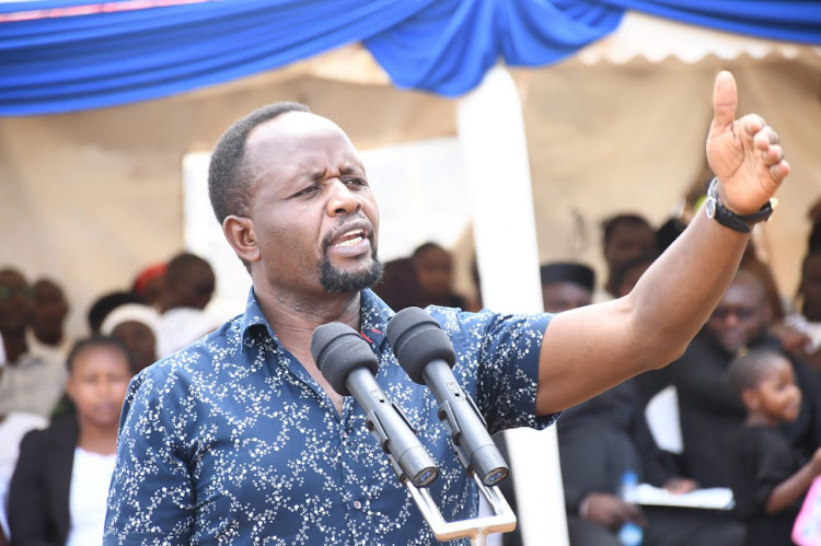 Governor for Trans Nzoia George Natembeya speaking at Kiminini on February 17, 2024