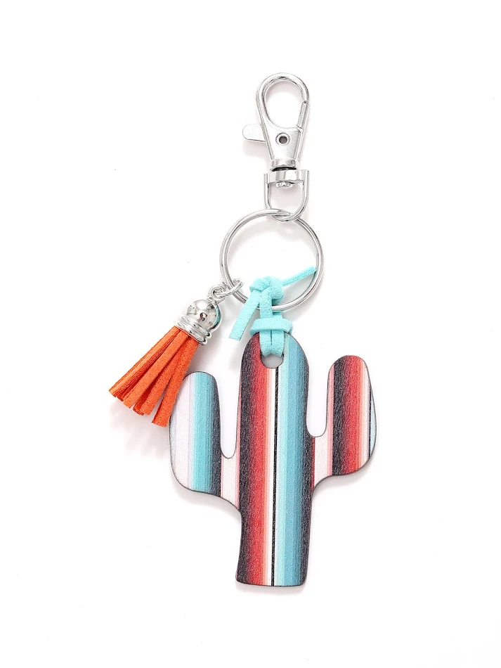 Houten Cactus Sleutelhanger Luipaard Bloem, een unieke sleutelhanger die je sleutels stijlvol maakt en een vleugje speelsheid toevoegt.
