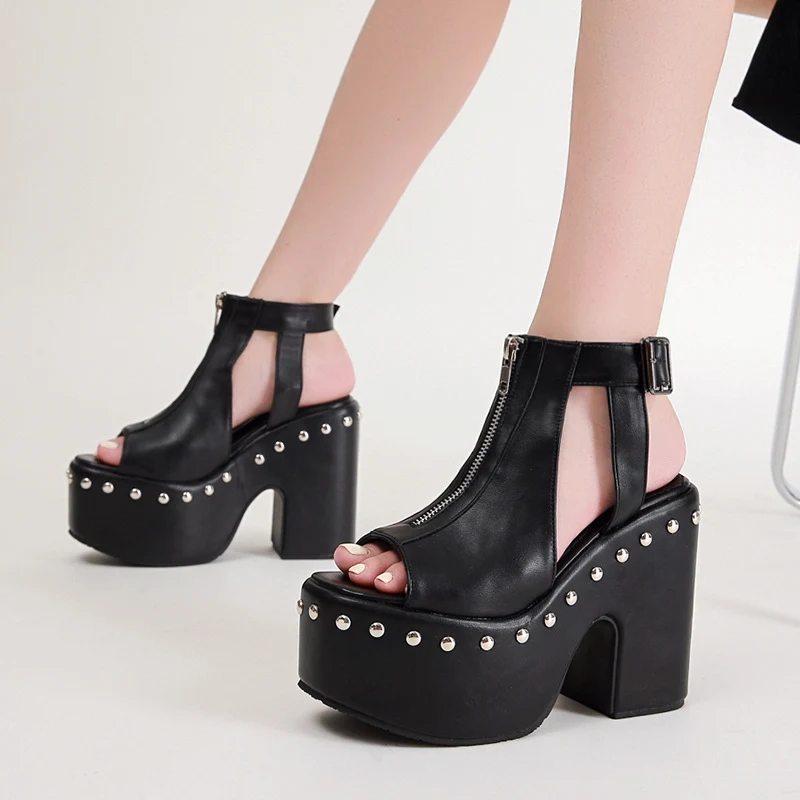 Title 5, Womens Platform High Heel Front Zip Vintage Ri...