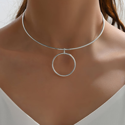 Title 2, Women Collar Choker Necklace Big Circle Geometr...