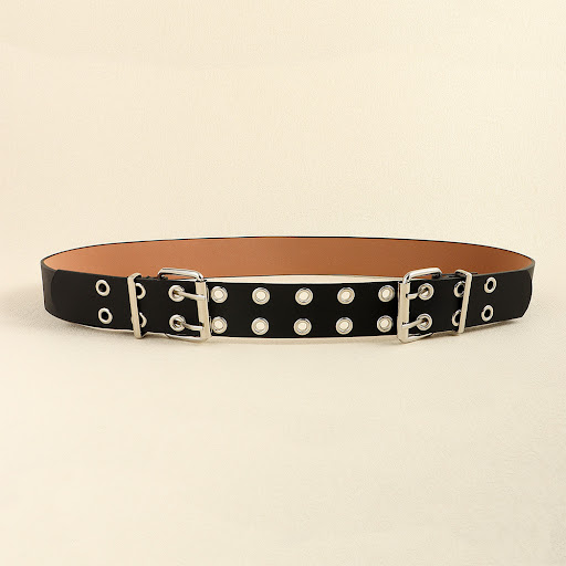 Title 3, Double Buckle Fashion New Rivets Womens Belt