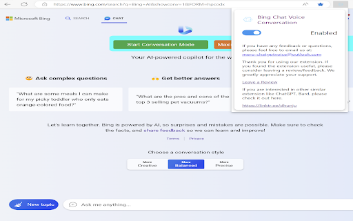 Two Way Voice for Bing AI