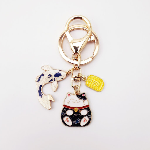 Title 5, Japanese Style Fortune Cat Keychain Koi Car Key...