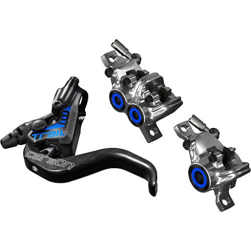 Magura MT Trail SL 4-Piston Front and 2-Piston Rear Disc Brake Set with 1-Finger Carbolay Lever, Black,Blue