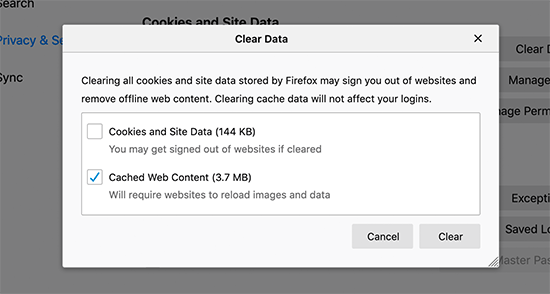 Excluir conteúdo em cache no Firefox