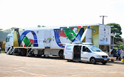 SABC broadcasting truck before the National First Division, Promotion and Relegation Playoff match between Black Leopards and Platinum Stars at Thohoyandou Stadium on May 16, 2018 in Thohoyandou, South Africa.