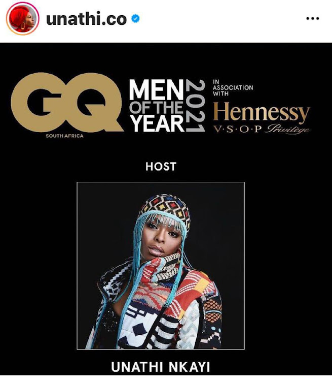 Unathi Nkay has reportedly been let go as the host of the GQ Men Of The Year awards 2021.