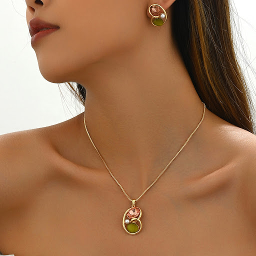 Title 2, Earrings and Necklace Set Inlaid Gem Long Enhan...