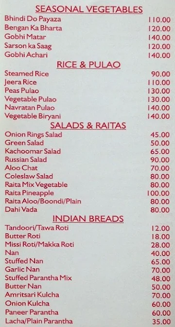 Mohan's Classic Restaurant menu 