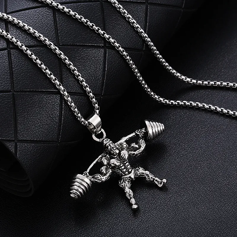 Title 3, Collier pendentif haltère hip hop en acier inox...