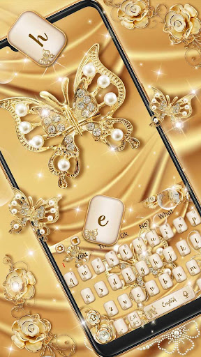 Luxurious Golden Silk Butterfly Keyboard Theme