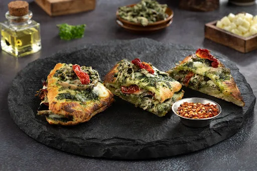 Stuffed Pizza Bread - Pesto Pulled Chicken