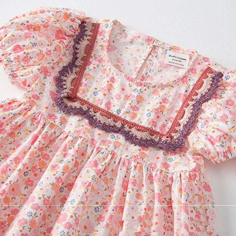 Title 5, Robe Fleurie dÉté pour Fille Col Carré Broderi...