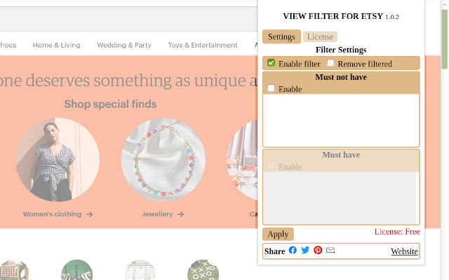 View Filter For Etsy chrome extension