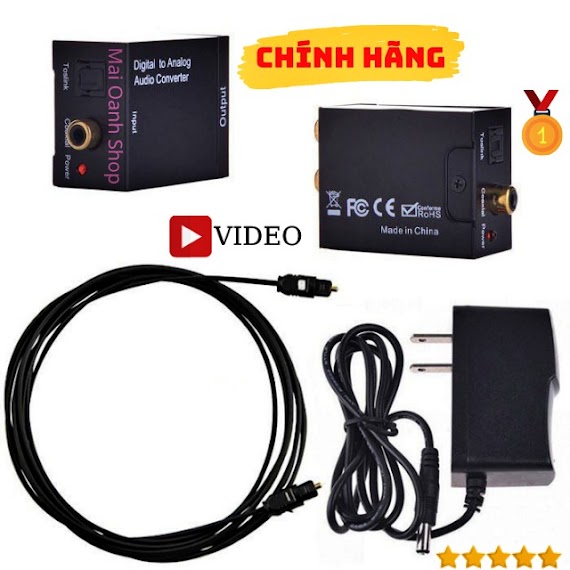 Bộ Chuyển Đổi Cổng Quang Optical Sang Audio Hoa Sen Av (Rca) Cho Ti Vi Tặng Kèm Dây Cáp Quang Âm Thanh