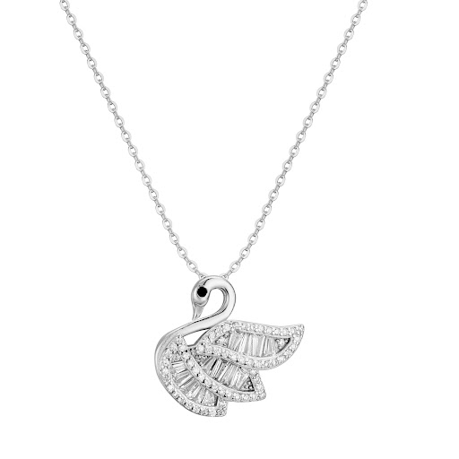 Title 3, Womens Sterling Silver Swan Necklace With Eleg...