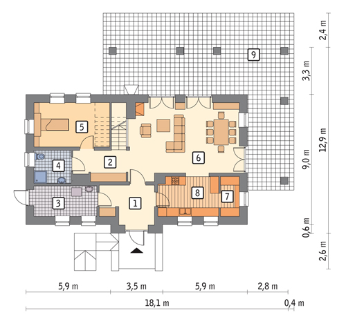 Dom nad jeziorem - M124 - Rzut parteru