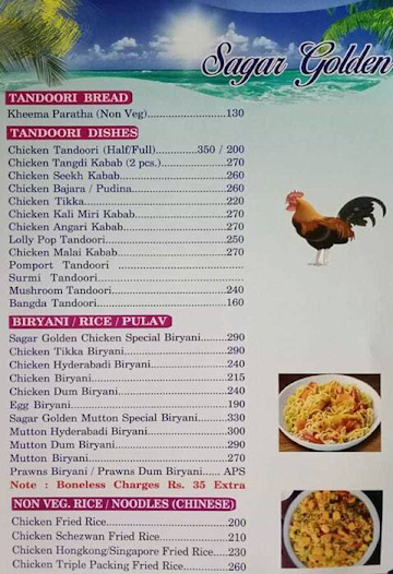 Sagar Golden Bar & Restaurant menu 