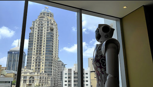 Micah, Lexi and Ariel are robots designed to help with tasks at Hotel Sky in Sandton, Johannesburg.