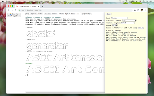 ASCII Art Console for Browser