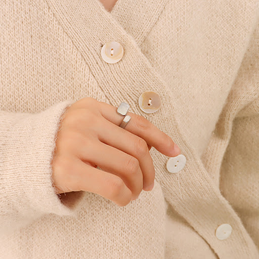 Title 6, Ins Style Retro Modern White Sea Shell Ring Ele...