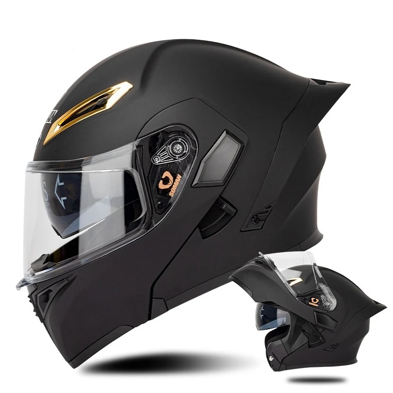 Casque de moto double lentille exposée pour hommes et femmes, offrant sécurité et style. Profitez d'une protection optimale et d'une visibilité claire.