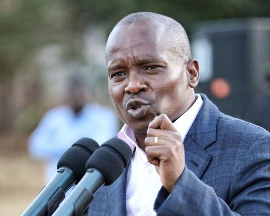 Interior Cabinet Secretary Kithure Kindiki speaking at Kunene Mixed Day Secondary School in Meru County on Saturday, October 14, 2023.