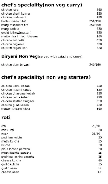 Strictly Non Veg menu 