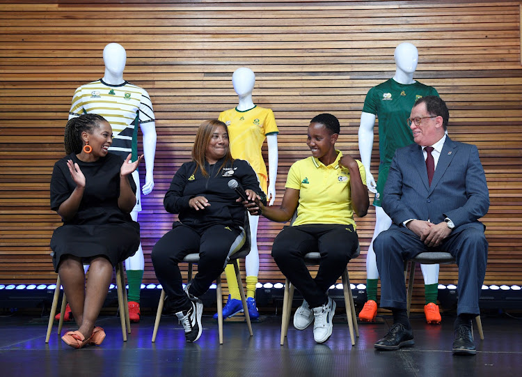 Sasol's Nozipho Mbatha, coach Desiree Ellis, co-captain Andile Dlamini and Safa president Danny Jordaan.