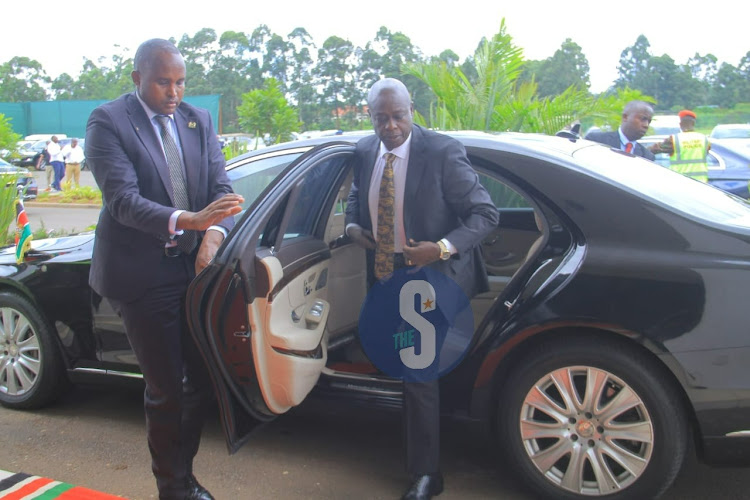 Deputy President Rigathi Gachagua arrives at Ulinzi Sports Complex in Lang’ata, Nairobi for military honours and memorial service for Chief of Defence Forces General Francis Ogolla on April 20, 2024.