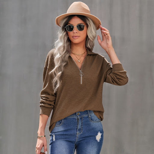 Title 6, Womens Casual Lapel Pullover Knit Tops