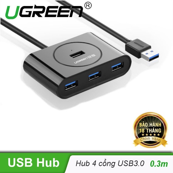 Bộ Chia Usb 3.0 Ra 4 Cổng Dài 0.3M - Hub Usb 3.0 Ugreen 20290 - 20291