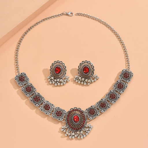 Title 2, Retro Ball Tassel Shiny Diamond Flowers Necklac...