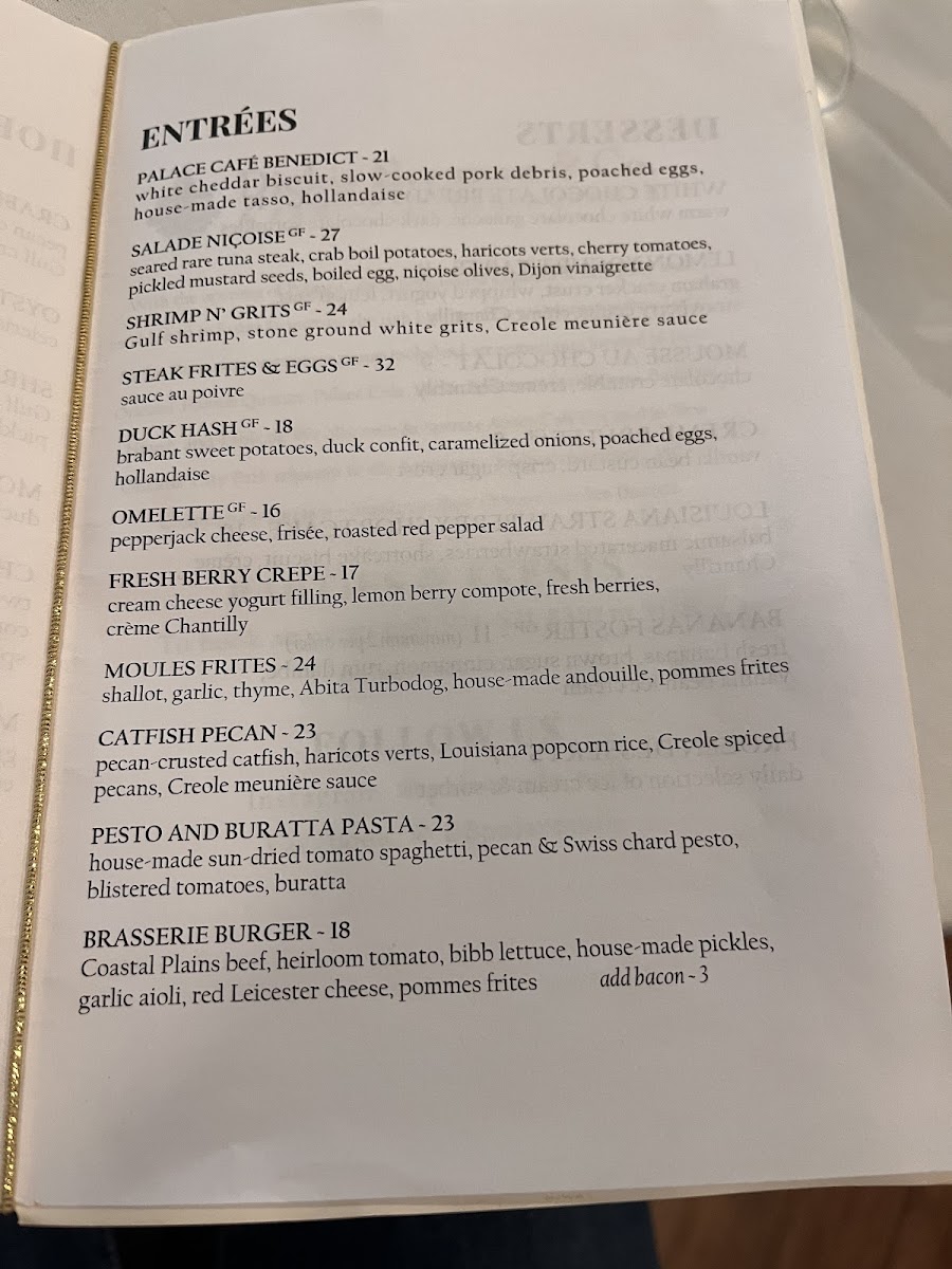 Palace Cafe' gluten-free menu