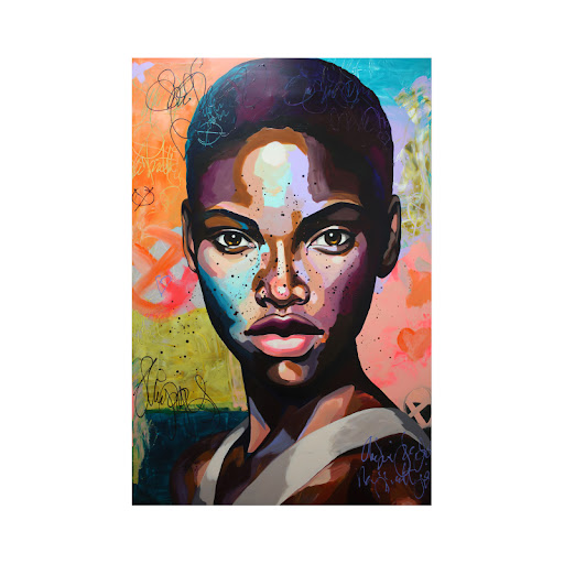 Title 3, Colorful Graffiti Art Painting, African Girl Ab...