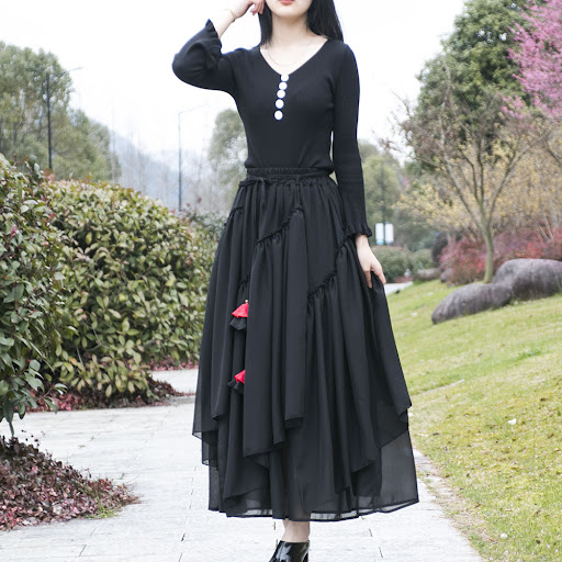 Title 7, Womens Ethnic Thin Chiffon Skirt Irregular Per...